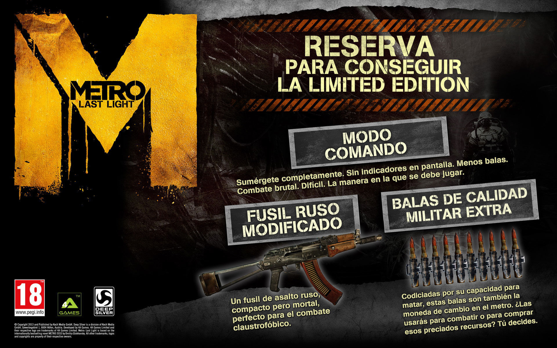 Deep Silver anuncia los contenidos de reserva de &#039;Metro: Last Light&#039;