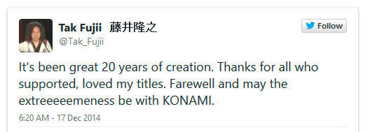 Tak Fuji abandona Konami tras 20 años en la compañía