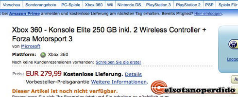 Aparece brevemente en Amazon una Xbox 360 con 250 GB